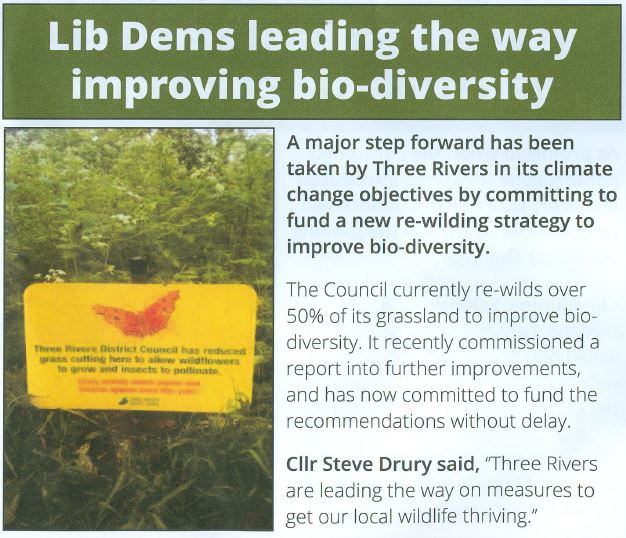 Screenshot of Liberal Democrat Leaflet claiming the Council re-wilds over 50% of its grassland for biodiversity